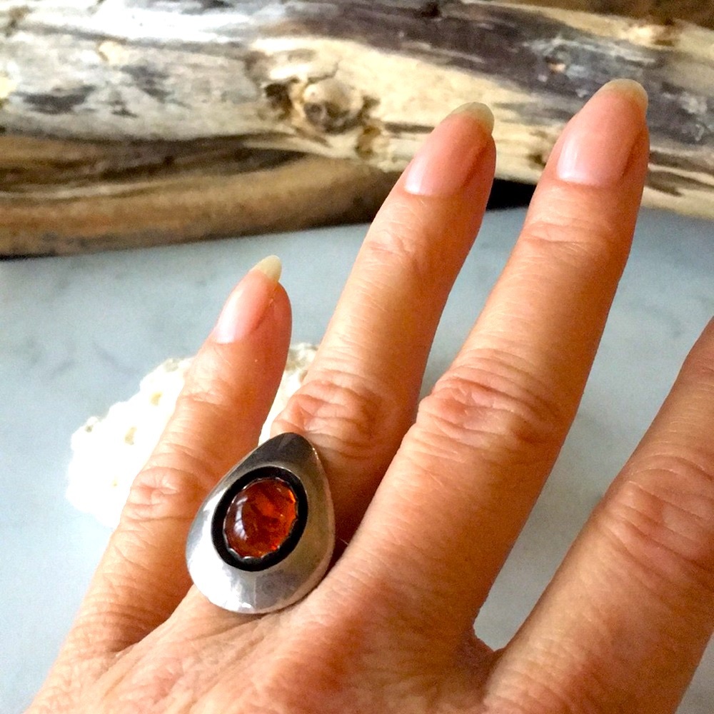 Navajo Amber Native American Vintage Shadowbox Teddy Goodluck Ring - Picture 8 of 10